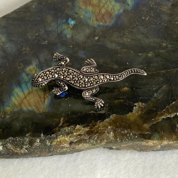 Sterling Silver 925 A Marcasite Lizard Animal Figural Brooch Pin - Picture 2 of 14